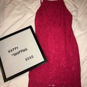 High neck, lace, body con dress